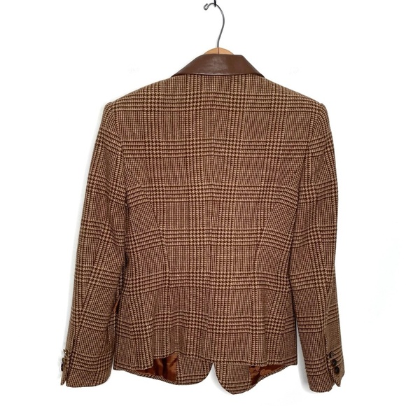 The Limited | Vintage Brown Houndstooth Leather Trim Fitted Blazer - Picture 5 of 7